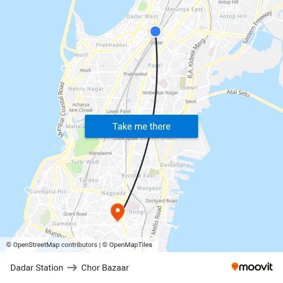 Dadar Station to Chor Bazaar map