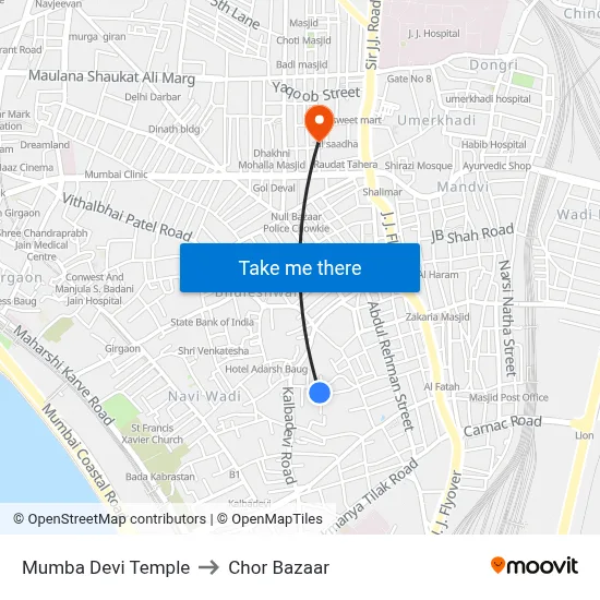 Mumba Devi Temple to Chor Bazaar map