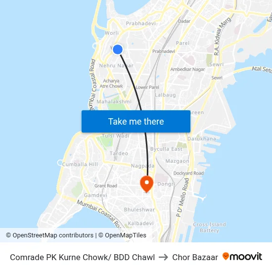 Comrade PK Kurne Chowk/ BDD Chawl to Chor Bazaar map