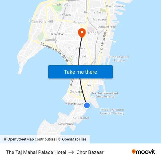 The Taj Mahal Palace Hotel to Chor Bazaar map