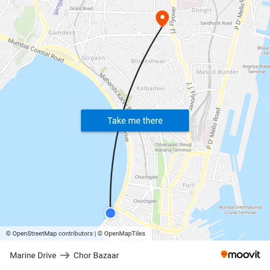 Marine Drive to Chor Bazaar map