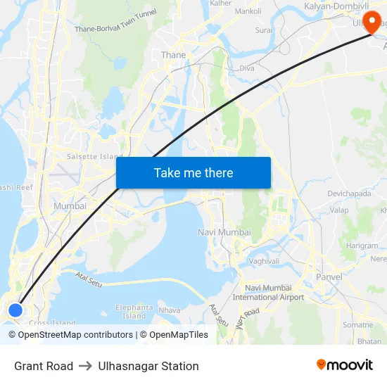 Grant Road to Ulhasnagar Station map