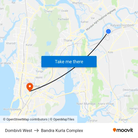 Dombivli West to Bandra Kurla Complex map