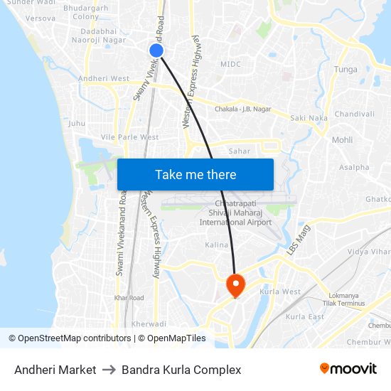 Andheri Market to Bandra Kurla Complex map