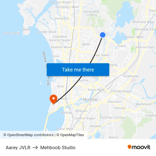 Aarey JVLR to Mehboob Studio map