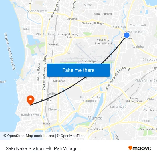 Saki Naka Station to Pali Village map