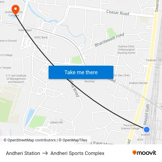 Andheri Station to Andheri Sports Complex map