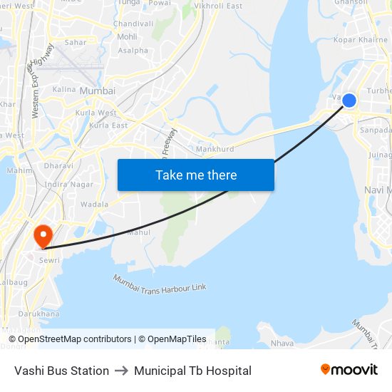 Vashi Bus Station to Municipal Tb Hospital map