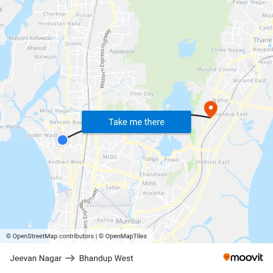 Jeevan Nagar to Bhandup West map