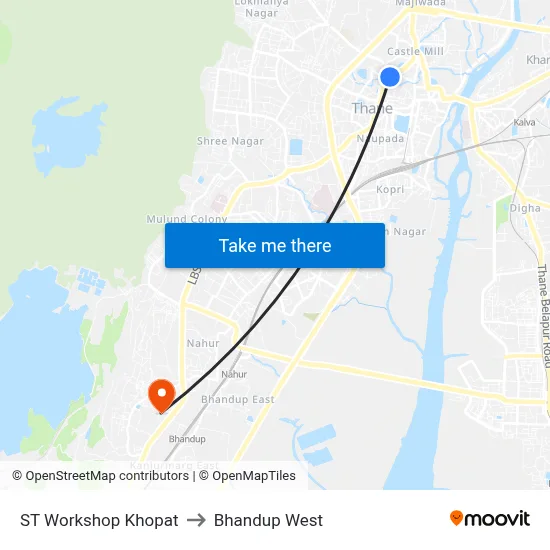 ST Workshop Khopat to Bhandup West map