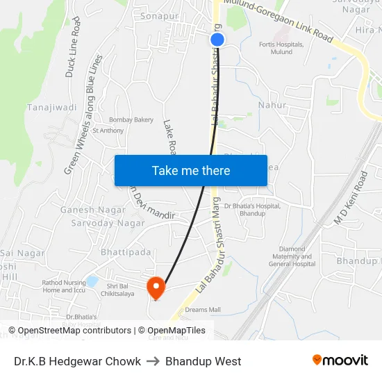 Dr.K.B Hedgewar Chowk to Bhandup West map