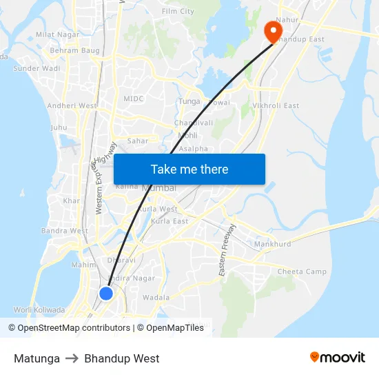 Matunga to Bhandup West map