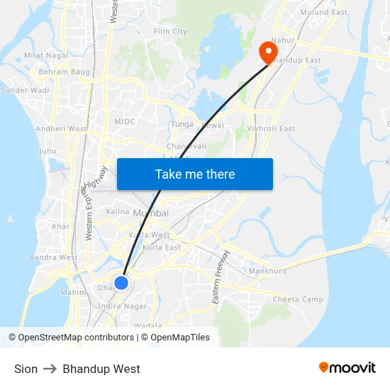 Sion to Bhandup West map