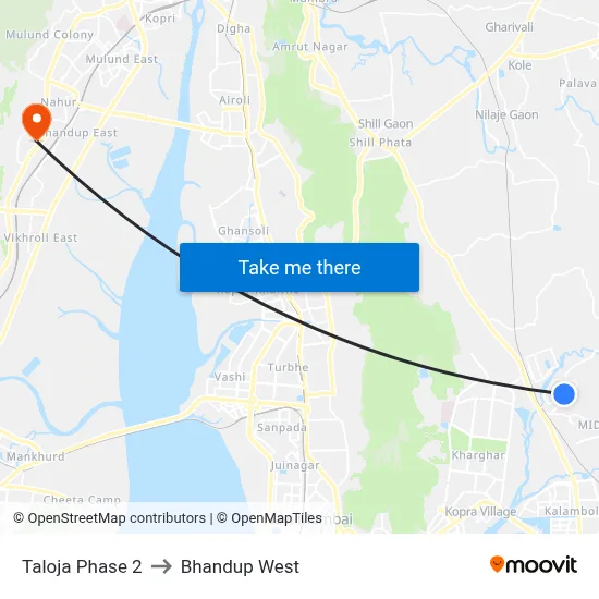 Taloja Phase 2 to Bhandup West map