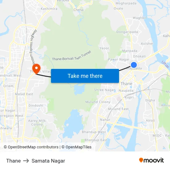 Thane to Samata Nagar map