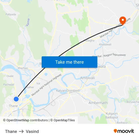 Thane to Vasind map