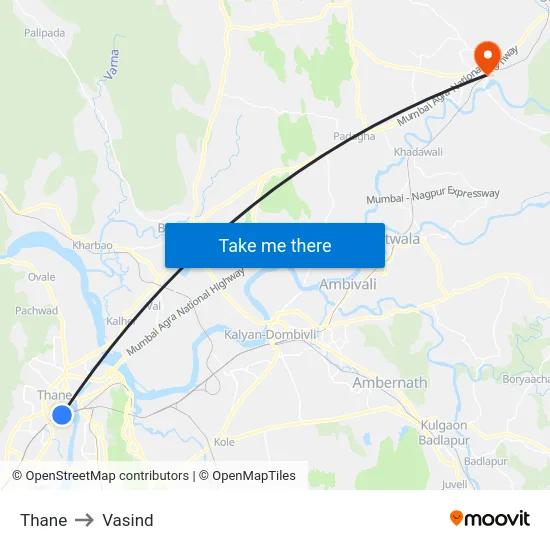 Thane to Vasind map
