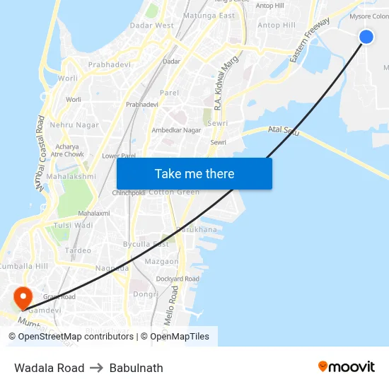 Wadala Road to Babulnath map