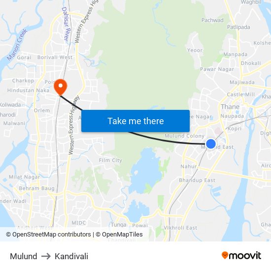 Mulund to Kandivali map