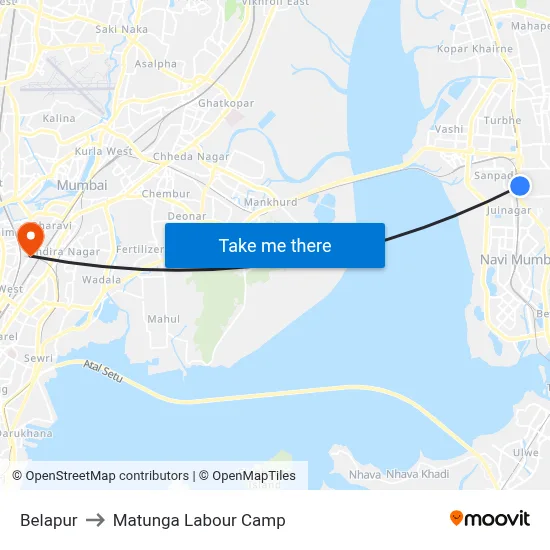 बेलापुर to माटुंगा लेबर कैंप map