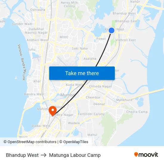 Bhandup West to Matunga Labour Camp map