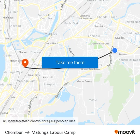 Chembur to Matunga Labour Camp map