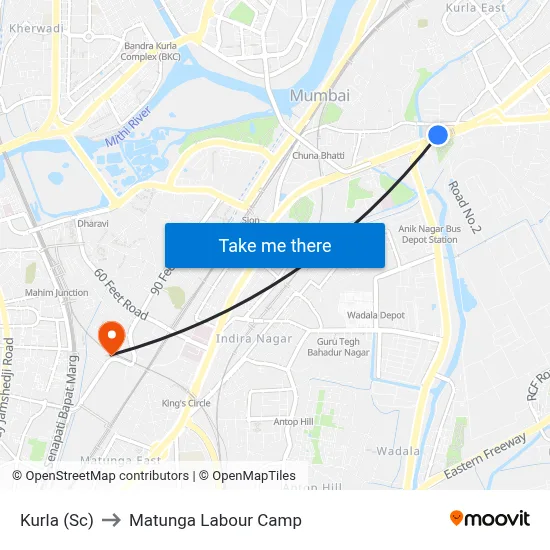 Kurla (Sc) to Matunga Labour Camp map