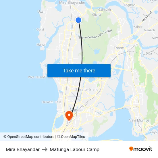 Mira Bhayandar to Matunga Labour Camp map