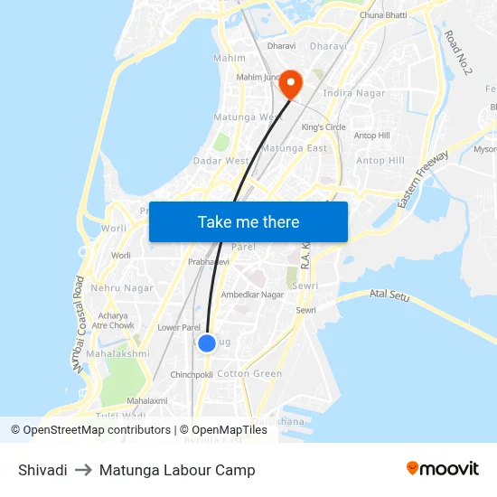 Shivadi to Matunga Labour Camp map