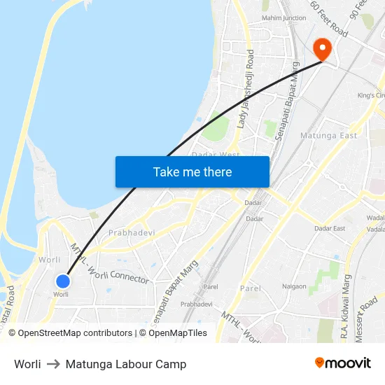 Worli to Matunga Labour Camp map