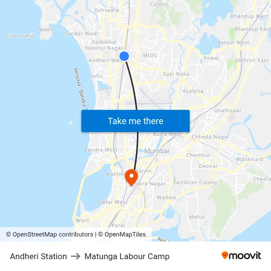 Andheri Station to Matunga Labour Camp map