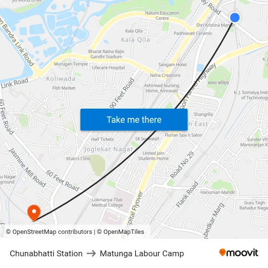 Chunabhatti Station to Matunga Labour Camp map