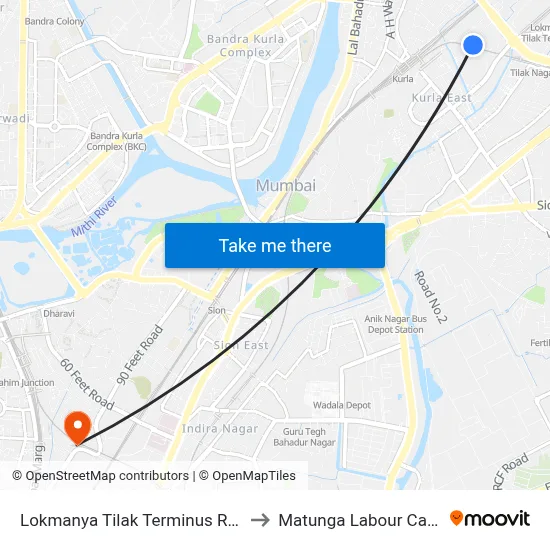 Lokmanya Tilak Terminus Road to Matunga Labour Camp map