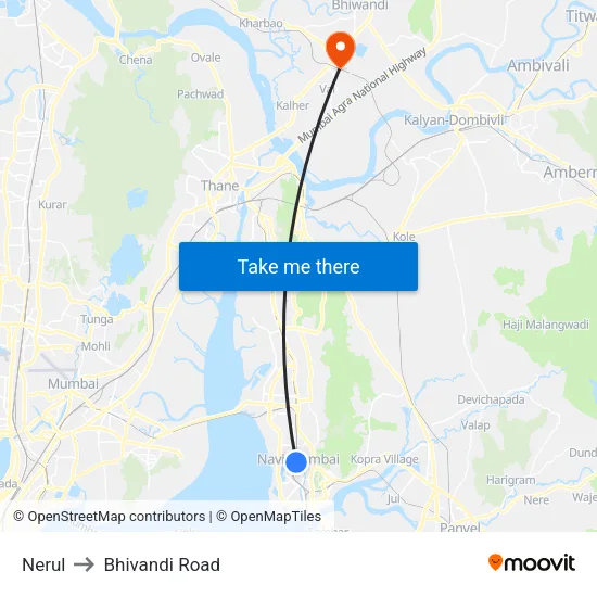 Nerul to Bhivandi Road map