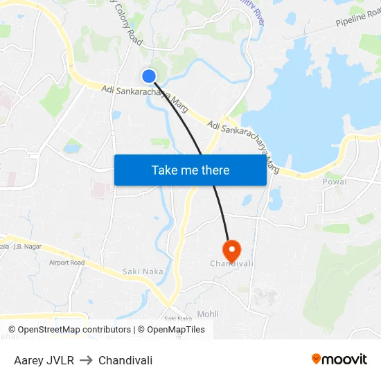 Aarey JVLR to Chandivali map