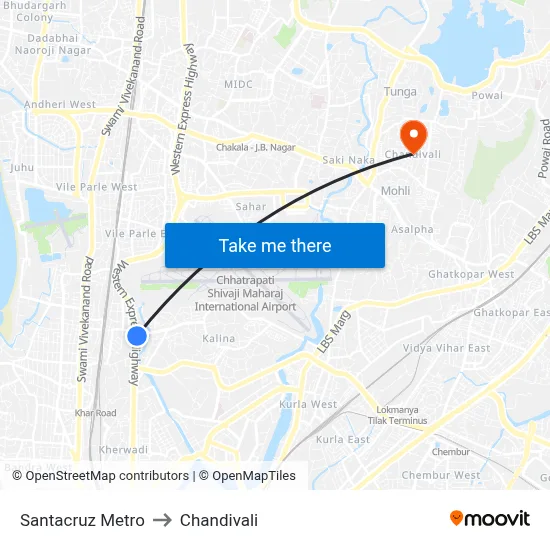 Santacruz Metro to Chandivali map