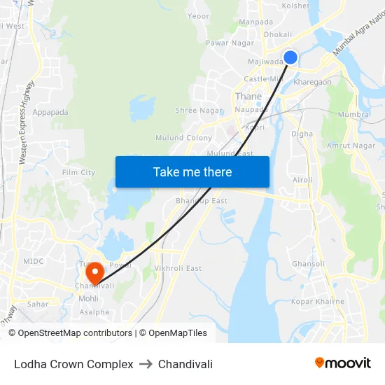 Lodha Crown Complex to Chandivali map