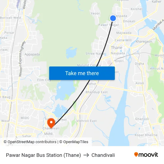 Pawar Nagar Bus Station (Thane) to Chandivali map