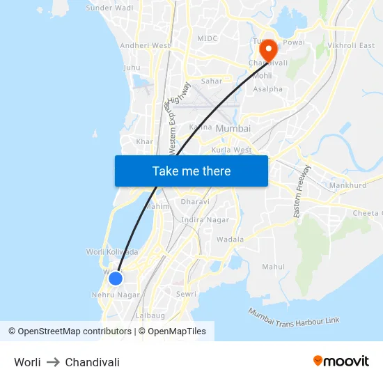 Worli to Chandivali map