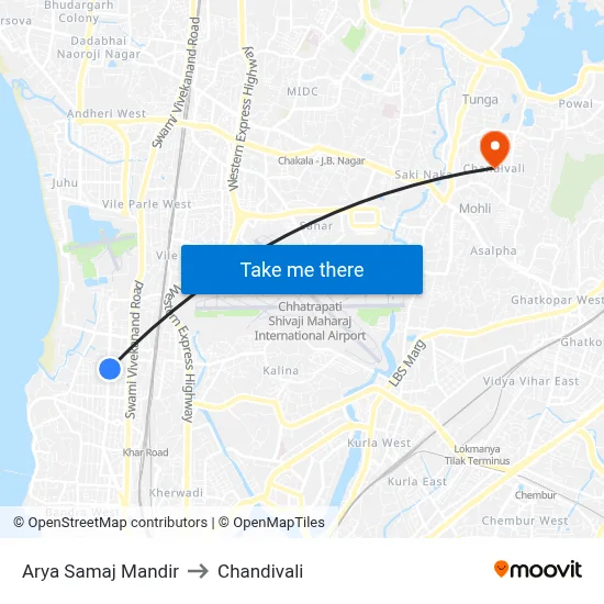 Arya Samaj Mandir to Chandivali map