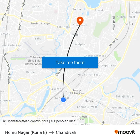 Nehru Nagar (Kurla E) to Chandivali map