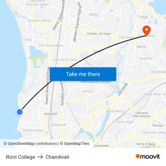 Rizvi College to Chandivali map