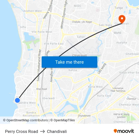 Perry Cross Road to Chandivali map