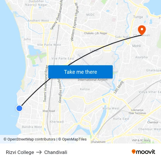 Rizvi College to Chandivali map