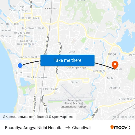Bharatiya Arogya Nidhi Hospital to Chandivali map