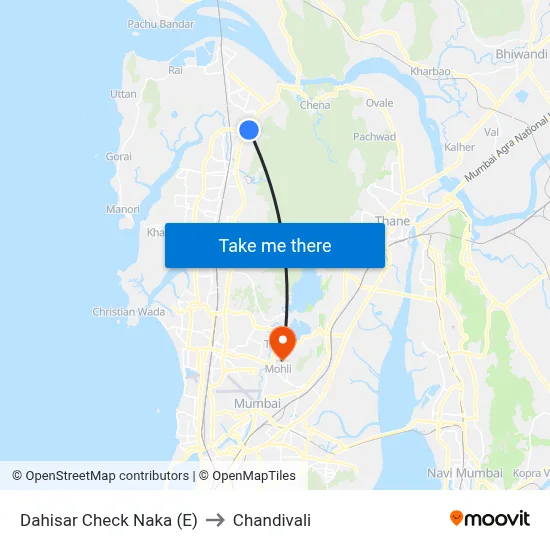 Dahisar Check Naka (E) to Chandivali map