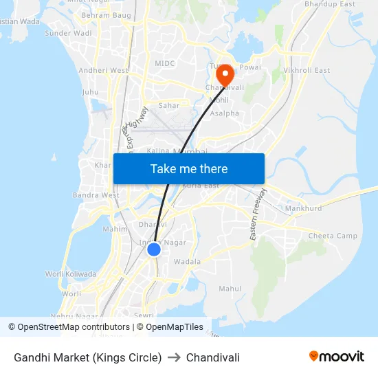 Gandhi Market (Kings Circle) to Chandivali map