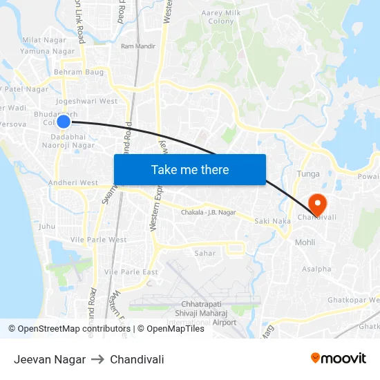 Jeevan Nagar to Chandivali map