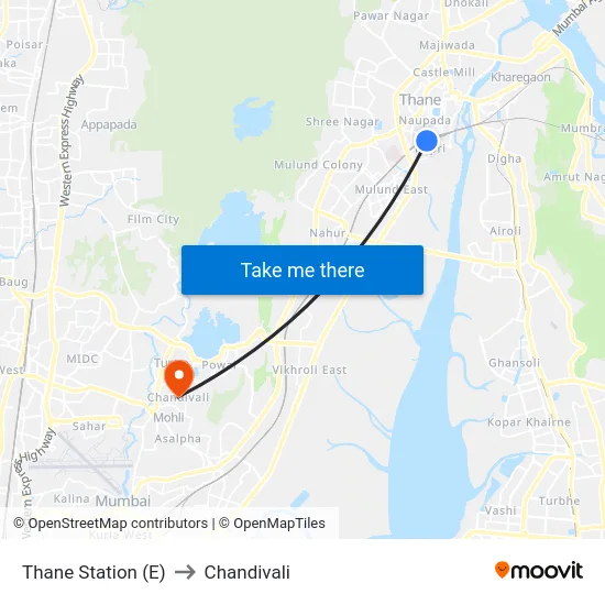 Thane Station (E) to Chandivali map