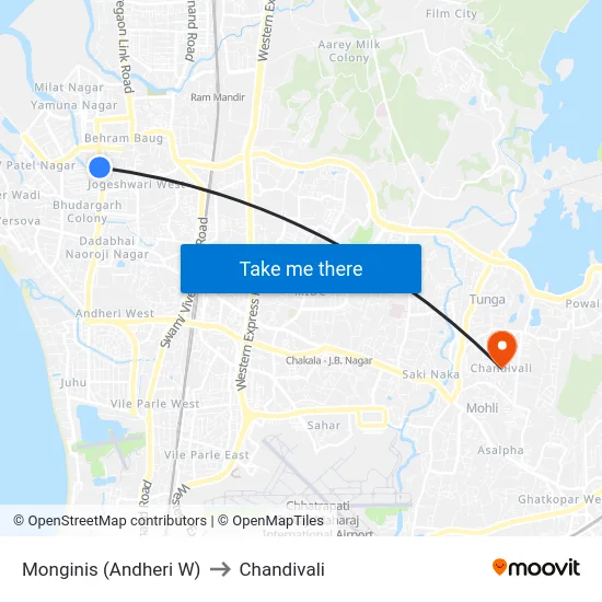 Monginis (Andheri W) to Chandivali map